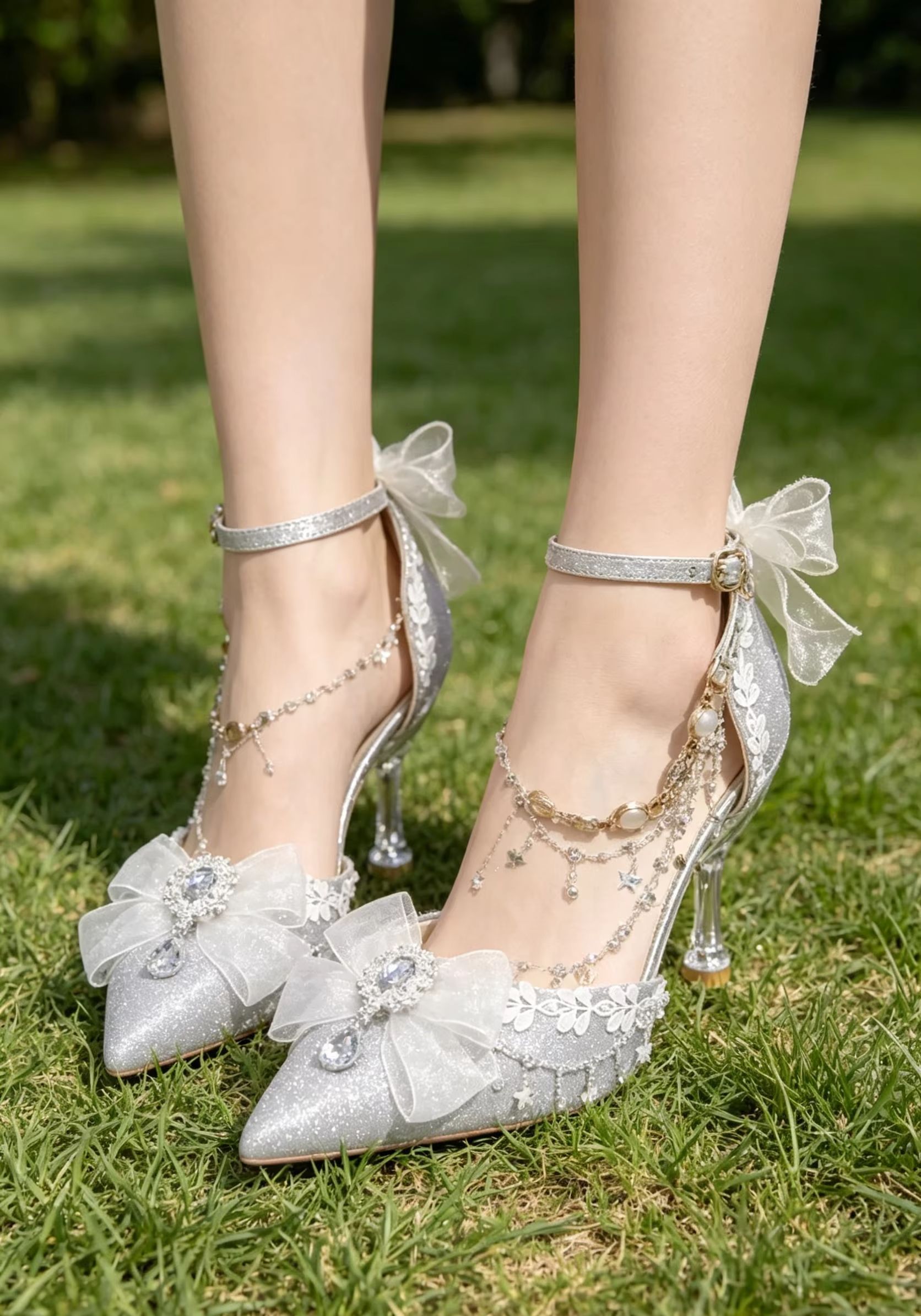 Rhinestone Sandal Women - Silver Glitter Wedding Bridal High Heels