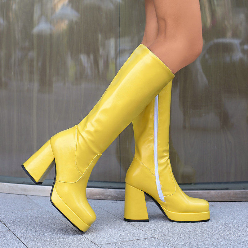 Women'S Shoes Yellow - Light Yellow Dark Red Square Toe
