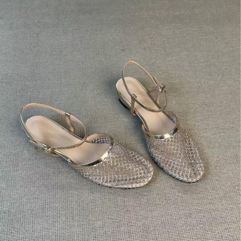 Rhinestone Sandal Women - French Rhinestone Beautiful Hollow Wedge Baotou